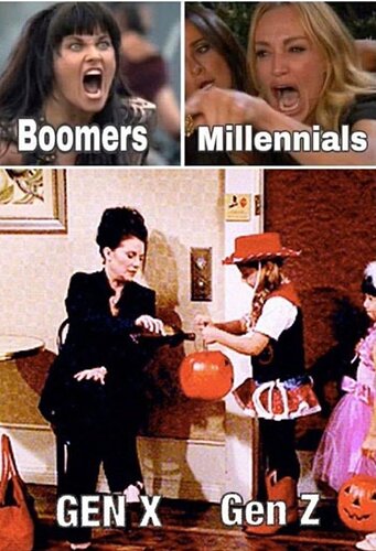 boomers millenials gen x gen z xena karen