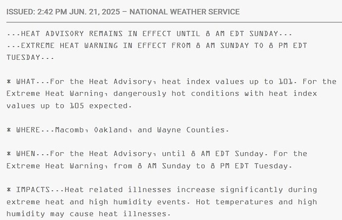 Jun 21 2025 heat warnings