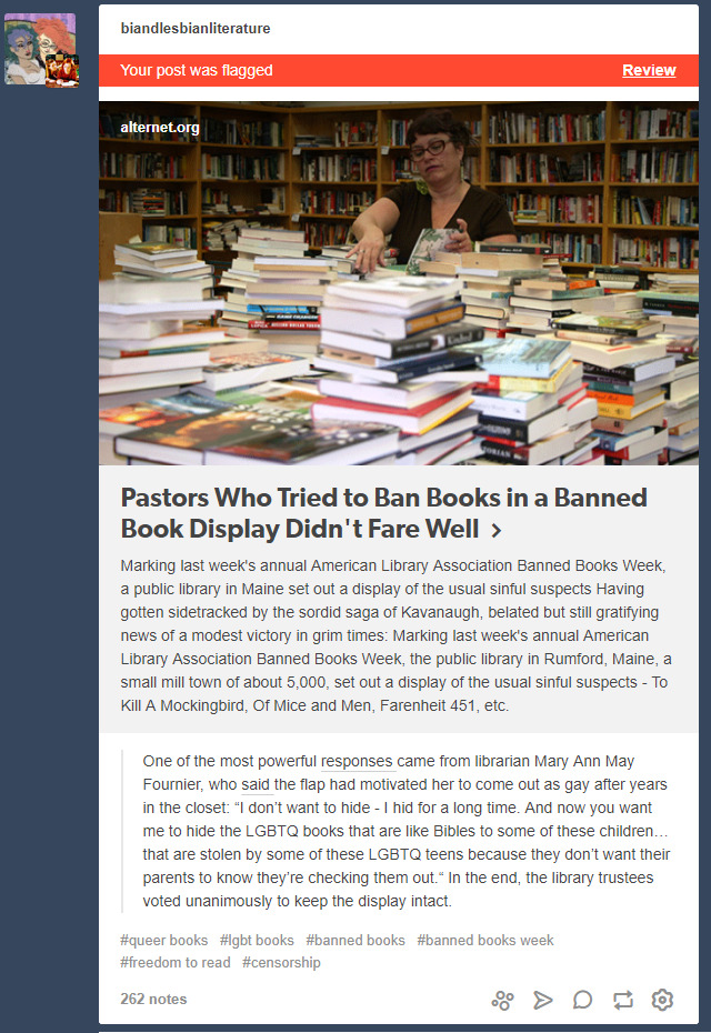 This... is almost incomprehensibly meta. [image description: a screencap of a post linking Pastors Who Tried to Ban Books in a Banned Book Display Didn