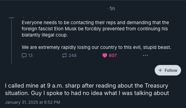 Screenshot 2025-01-31 at 20-15-59 wrend I called mine at 9 a.m. sharp after reading about the Treasury situation. Guy I spoke to had no idea what I was talking about — Bluesky