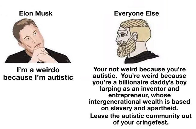 @AnarchistMemeCo Elon autistic